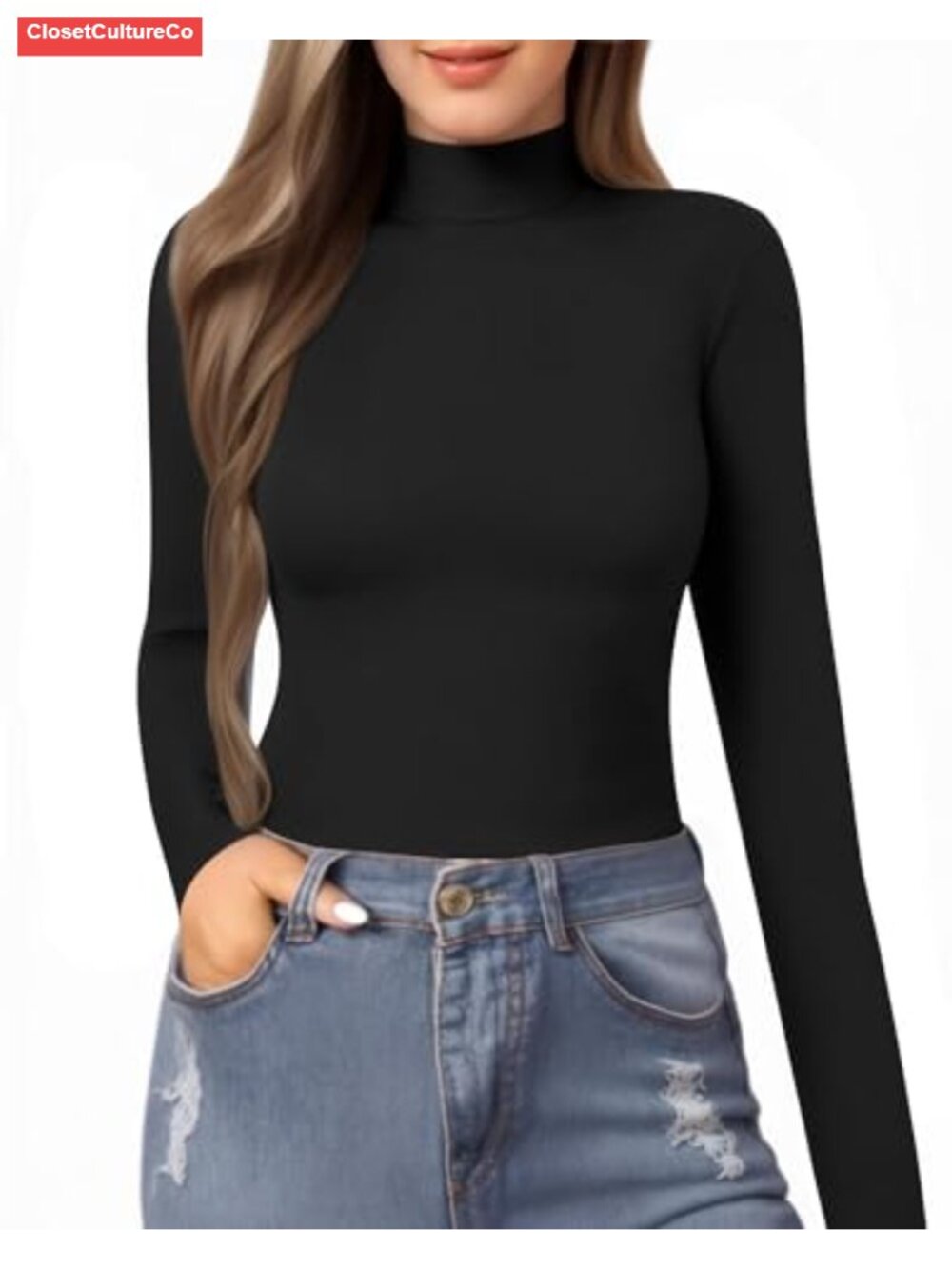 Mock Neck Slim Fit Long Sleeve Tight Top Basic Tee